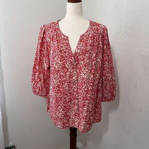 Knox Rose Womens Floral Blouse Size XXL Pink Button Front